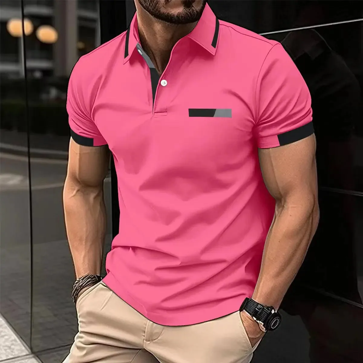 Wiaofellas  -  Summer New T-Shirt Short Sleeved Elastic Polo Shirt For Men's Business And Casual Lapel Slim Fit Seamless Silk Top For Men