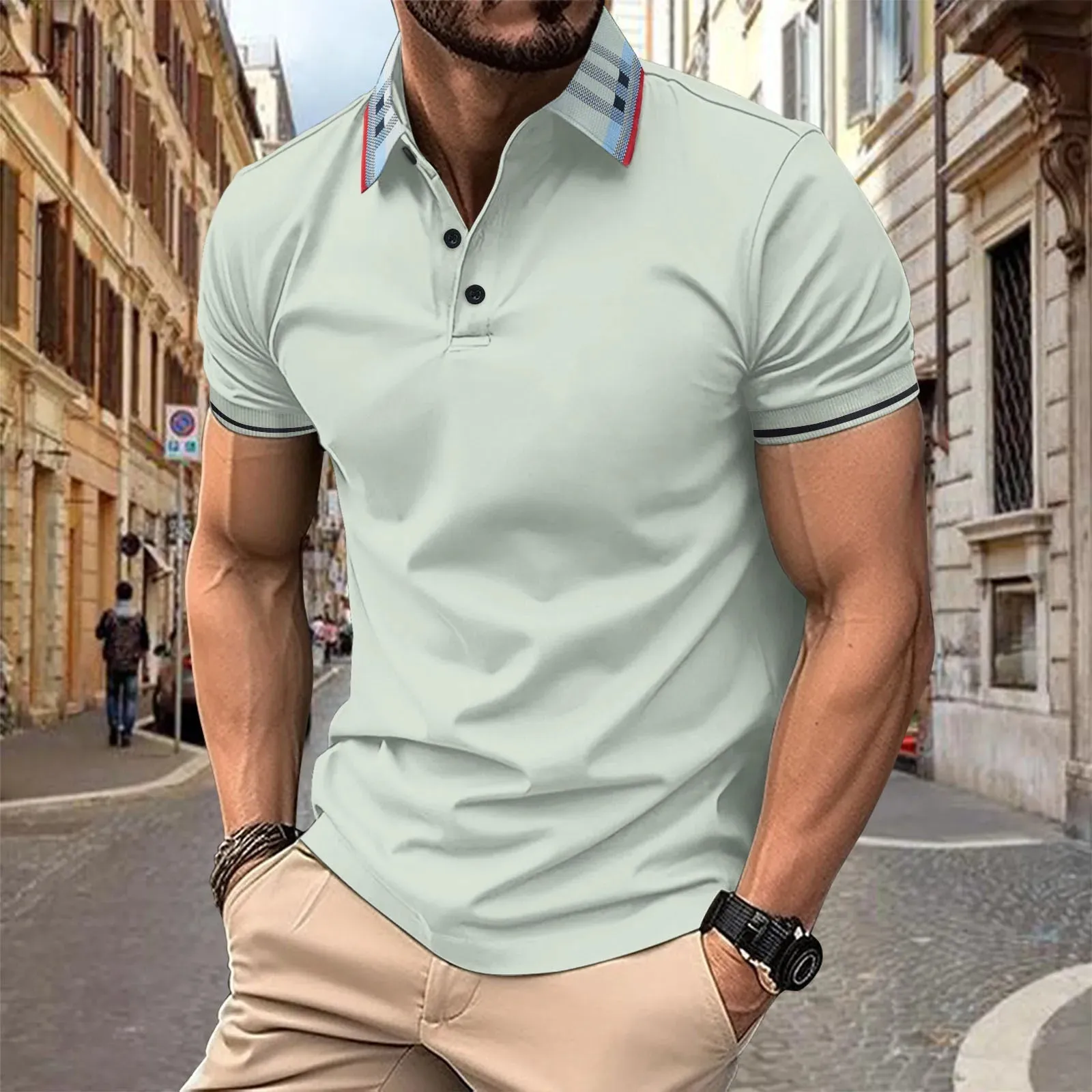 Wiaofellas  -  Summer New T-Shirt Short Sleeved Elastic Polo Shirt For Men's Business And Casual Lapel Slim Fit Seamless Silk Top For Men