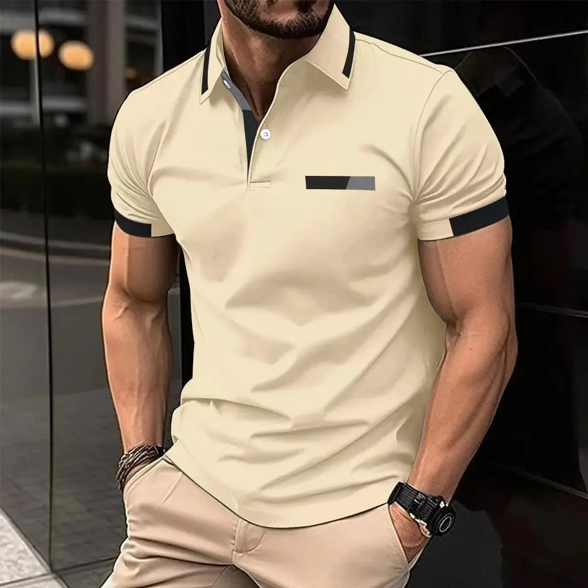 Wiaofellas  -  Summer New T-Shirt Short Sleeved Elastic Polo Shirt For Men's Business And Casual Lapel Slim Fit Seamless Silk Top For Men