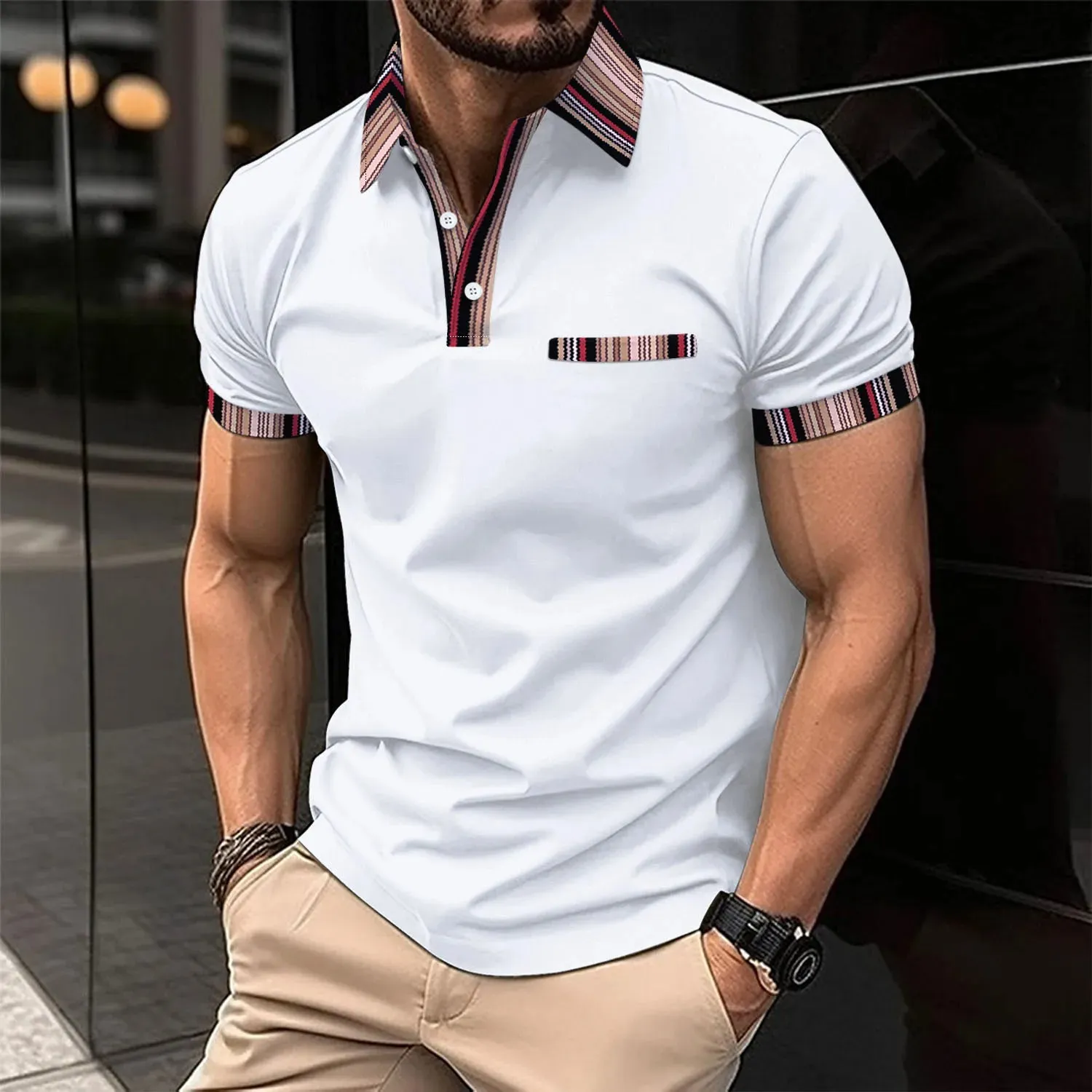 Wiaofellas  -  Summer New T-Shirt Short Sleeved Elastic Polo Shirt For Men's Business And Casual Lapel Slim Fit Seamless Silk Top For Men