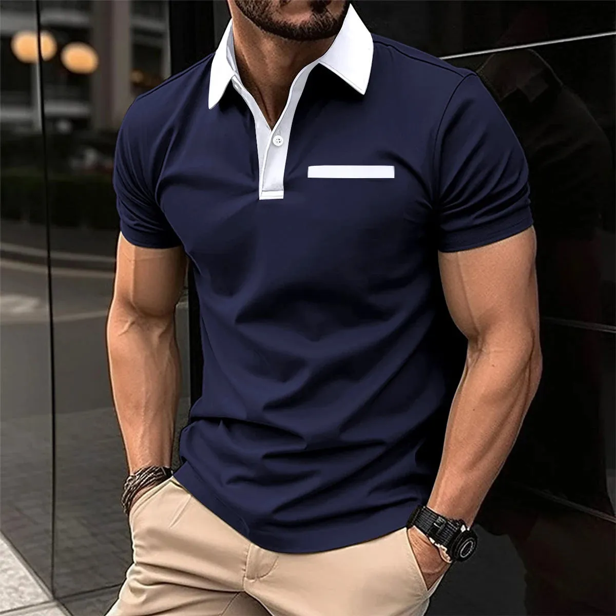 Wiaofellas  -  Summer New T-Shirt Short Sleeved Elastic Polo Shirt For Men's Business And Casual Lapel Slim Fit Seamless Silk Top For Men