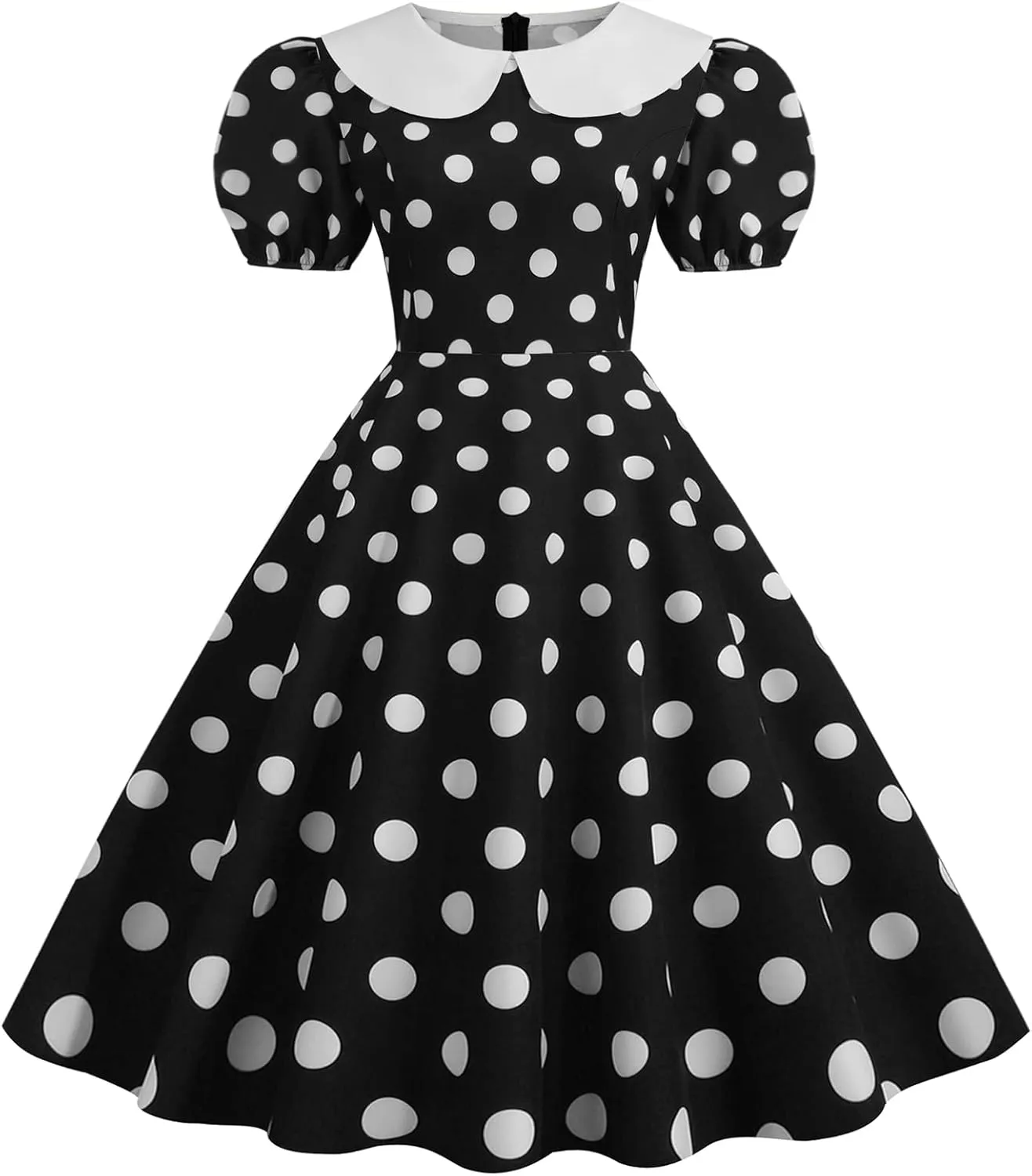 Women 50s 60s Vintage Polka Dot 1950s Cocktail Party Swing Dress Doll Collar Retro Audrey Hepburn Rockabilly Prom Dress