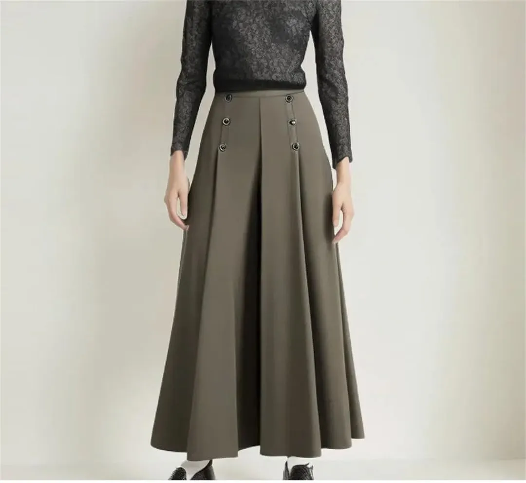 Women Summer High Waist Loose Skirts Solid Button Fashion Loose Straight Umbrella Skirts