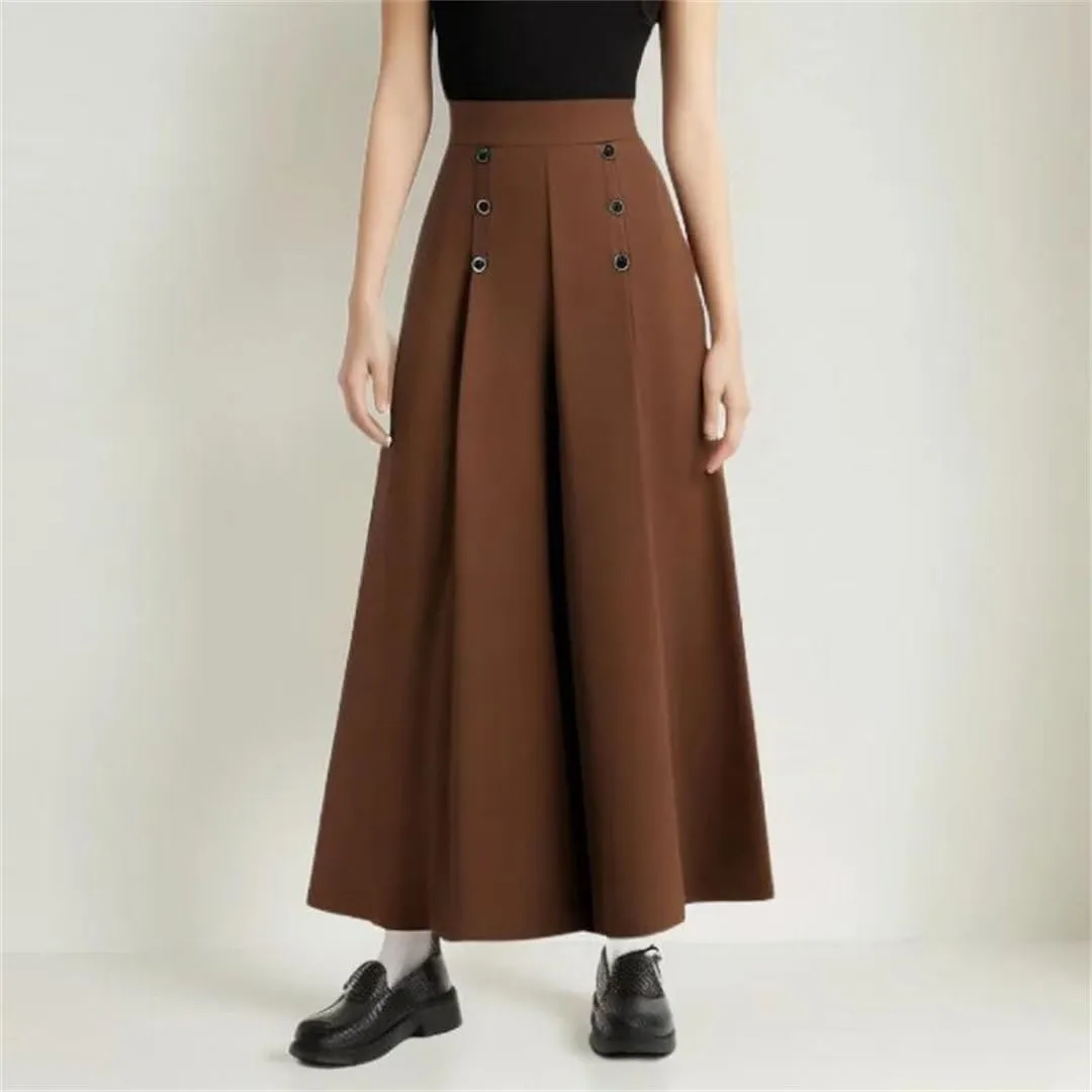 Women Summer High Waist Loose Skirts Solid Button Fashion Loose Straight Umbrella Skirts