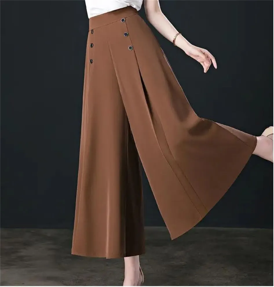 Women Summer High Waist Loose Skirts Solid Button Fashion Loose Straight Umbrella Skirts