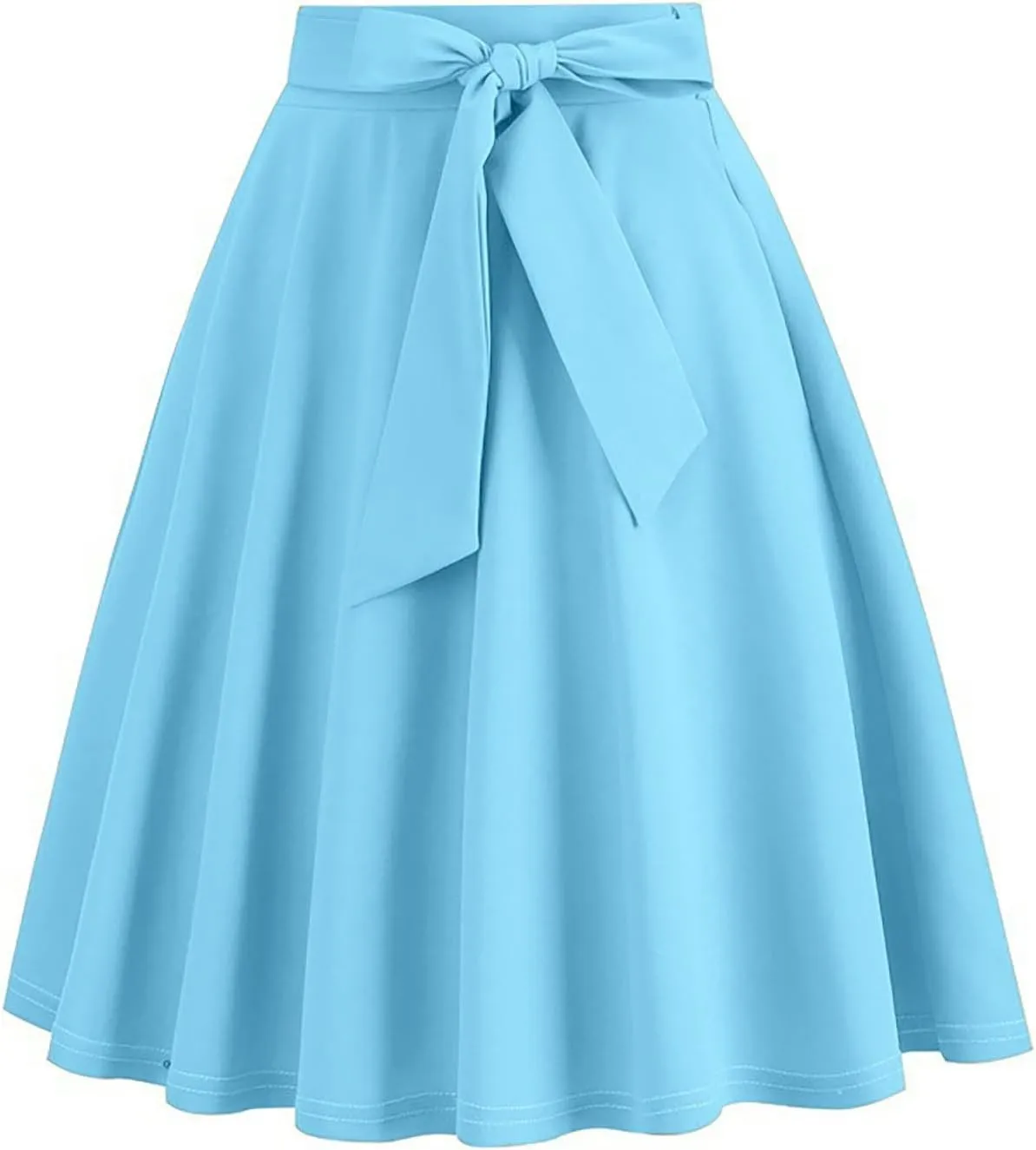 Women's A-Line Swing Vinage Skirts Bow Tie Front High Waist Skater Flared Midi Skirt Evening Gown Prom Skirt