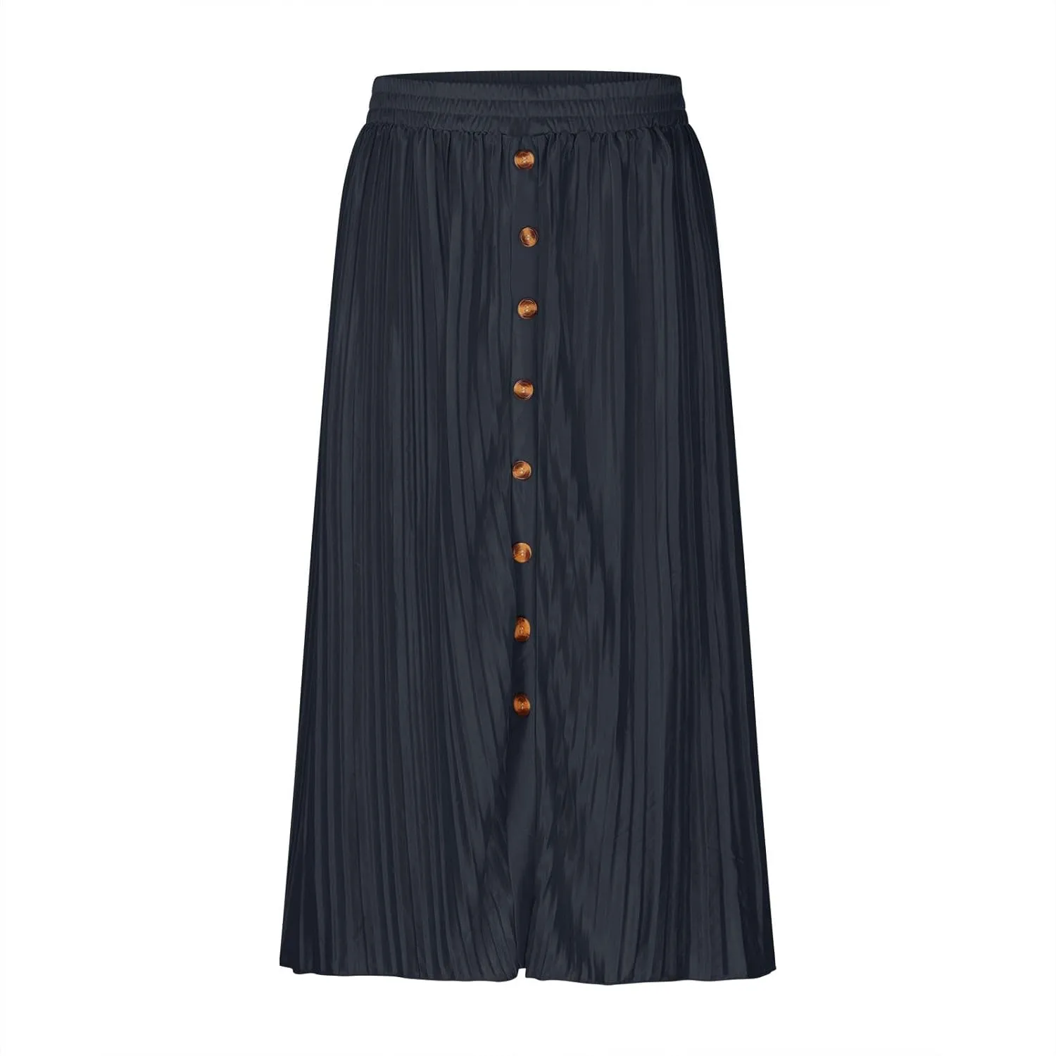 Women's Casual Elastic High Waisted Button Decor Skirt A-Line Pleated Flowy Beach Vacation Midi Long Skirts