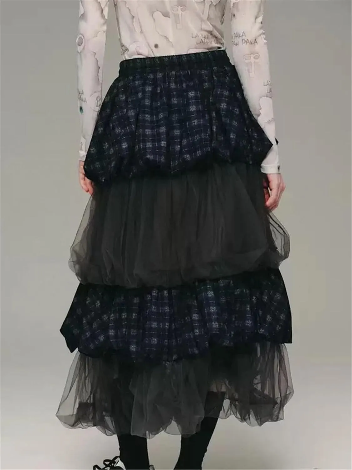 Women's Colorblock Patchwork Skirt, Ruffled Hem Loose Fit High Waist