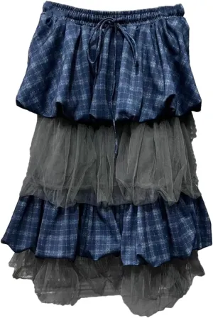 Women's Colorblock Patchwork Skirt, Ruffled Hem Loose Fit High Waist