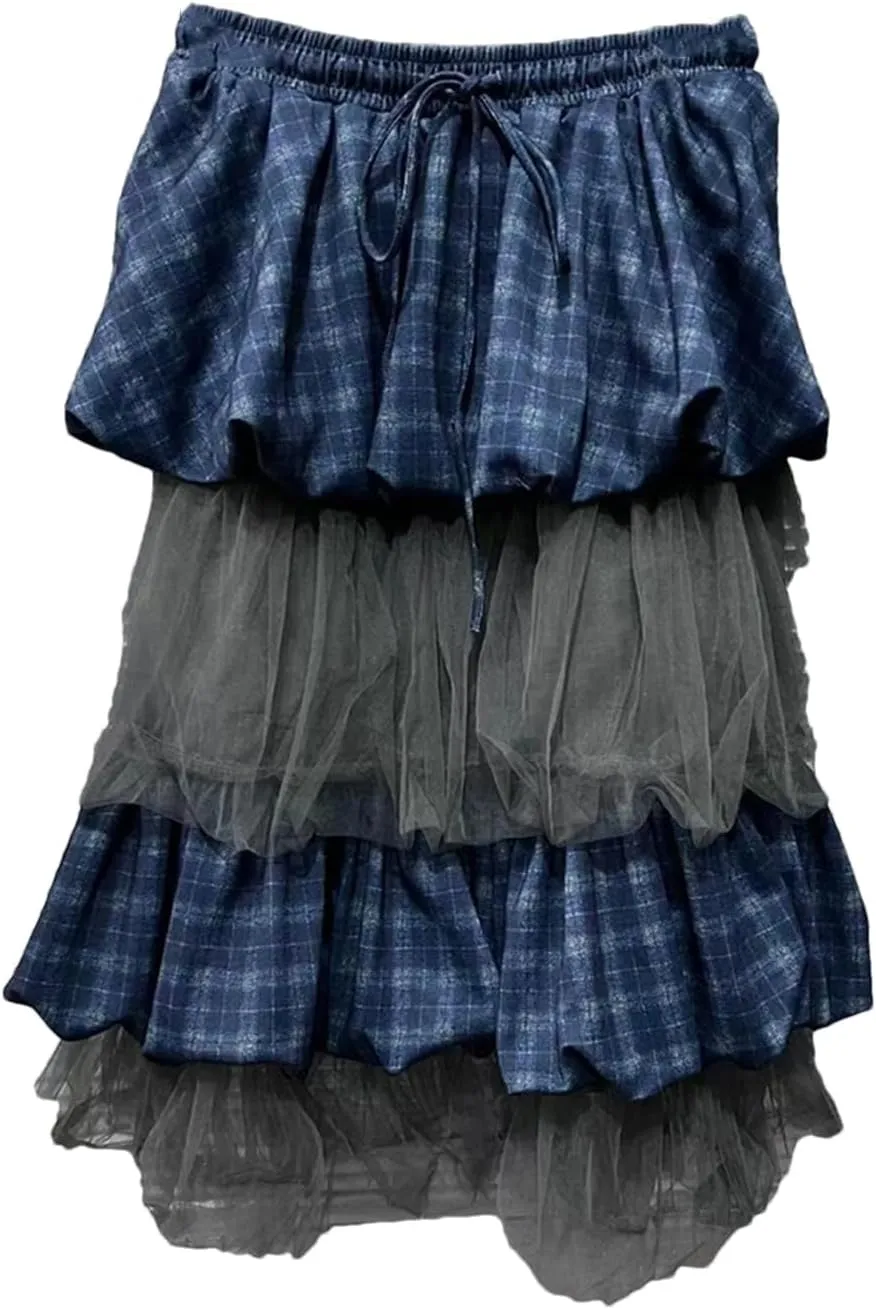 Women's Colorblock Patchwork Skirt, Ruffled Hem Loose Fit High Waist