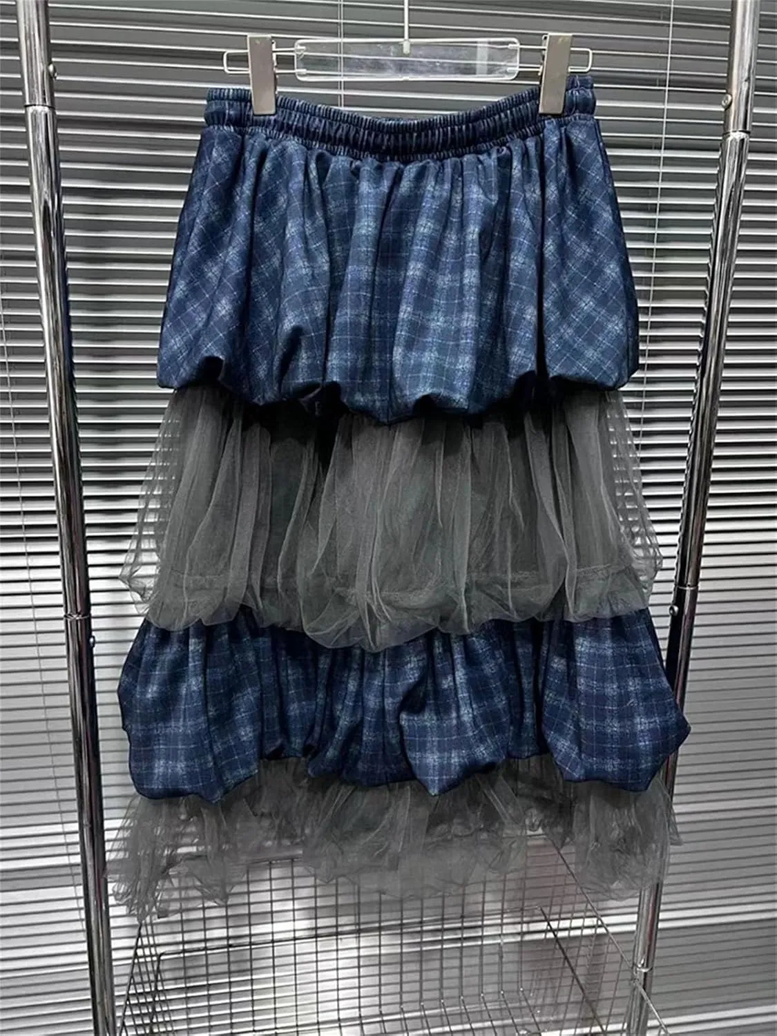 Women's Colorblock Patchwork Skirt, Ruffled Hem Loose Fit High Waist