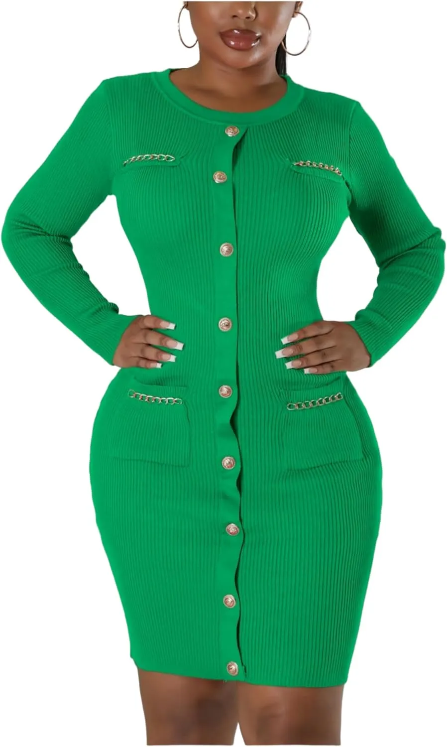 Women's Knitted Dress Fashion Crewneck Long Sleeve Bodycon Elegant Casual Solid Pullover Warmth Pencil Dress