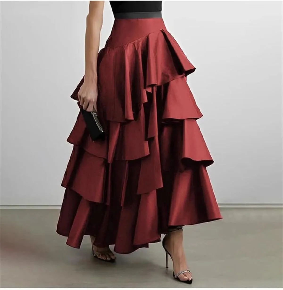Women's Patchwork Fold Skirt, Loose Fit High Waist Casual Design