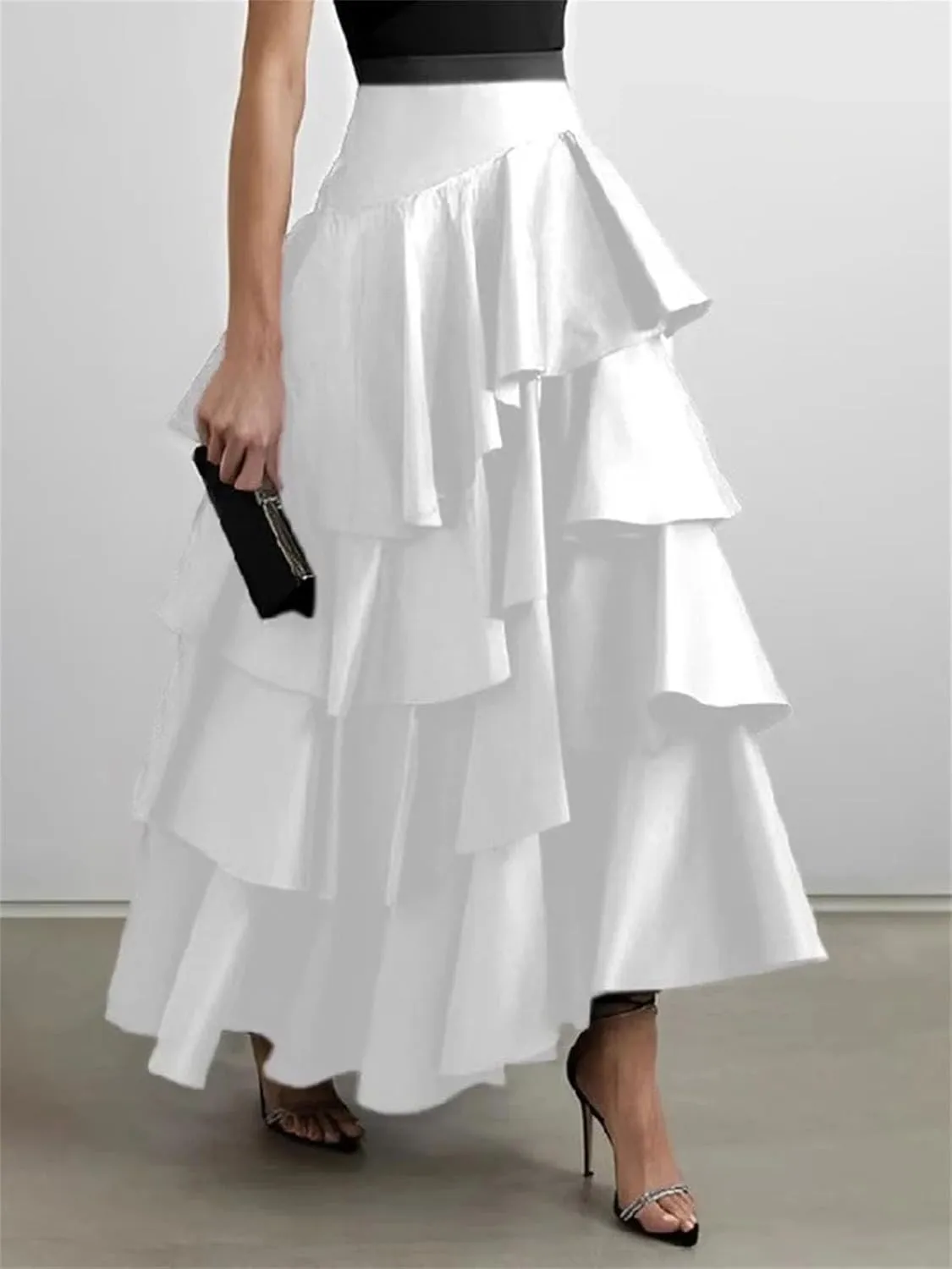 Women's Patchwork Fold Skirt, Loose Fit High Waist Casual Design