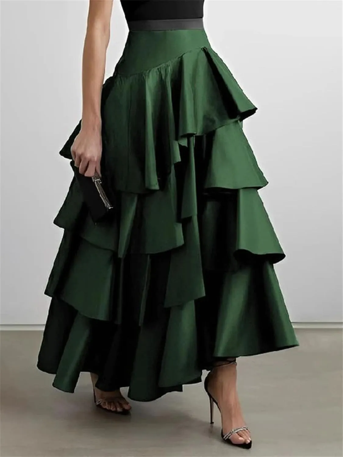 Women's Patchwork Fold Skirt, Loose Fit High Waist Casual Design