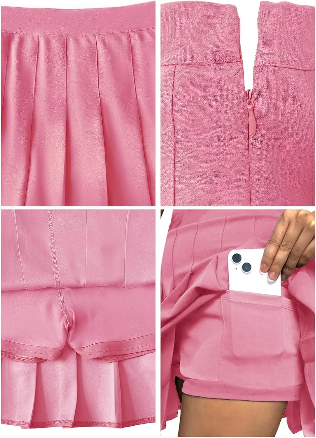 Womens Pleated Tennis Skirt Mini School Uniform High Waist Stretchy Lining Shorts Basic Solid Skirts for Women