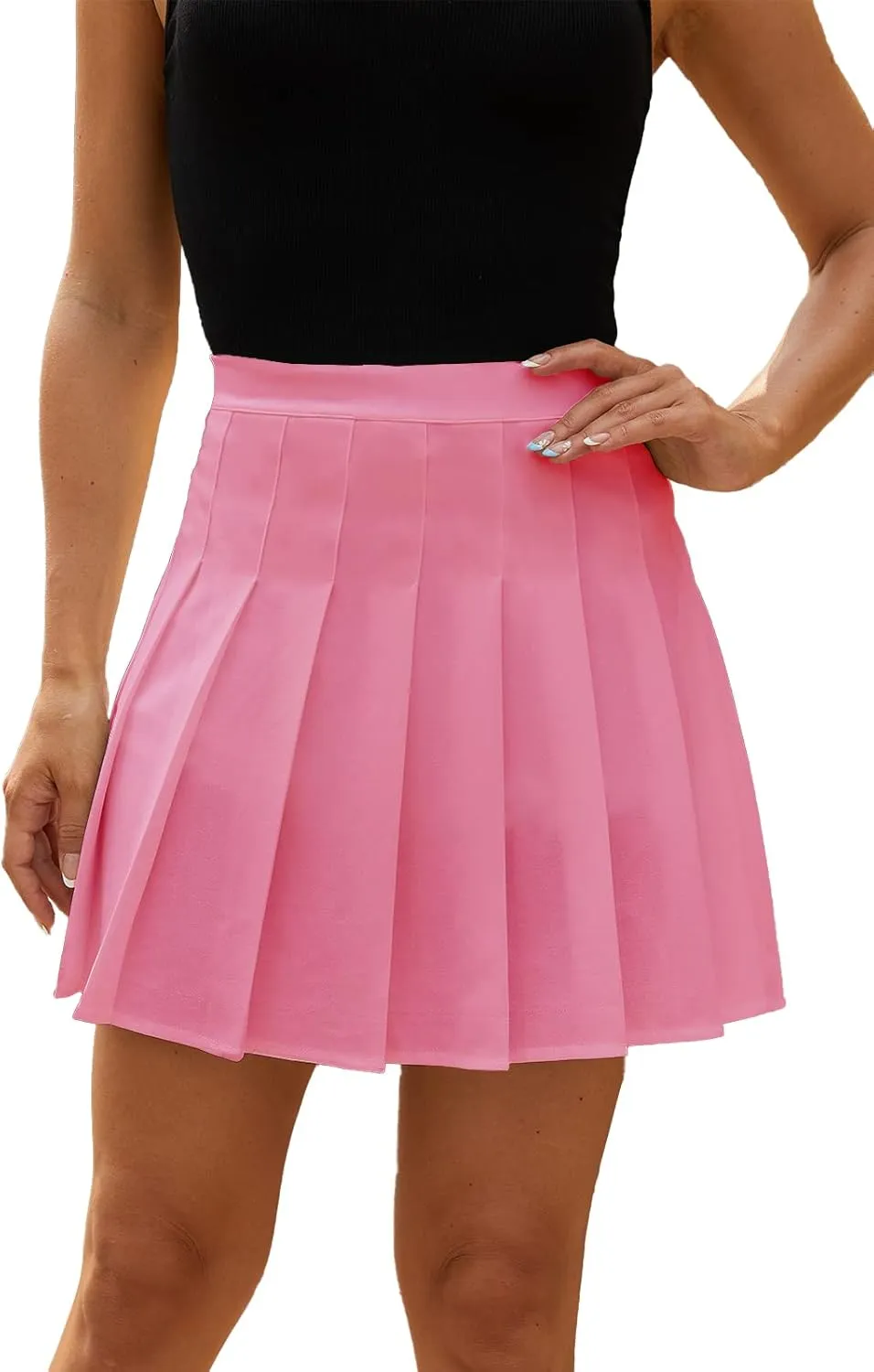 Womens Pleated Tennis Skirt Mini School Uniform High Waist Stretchy Lining Shorts Basic Solid Skirts for Women