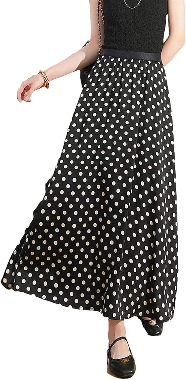 Women's Polka Dot Skirt, Retro High Waist Maxi