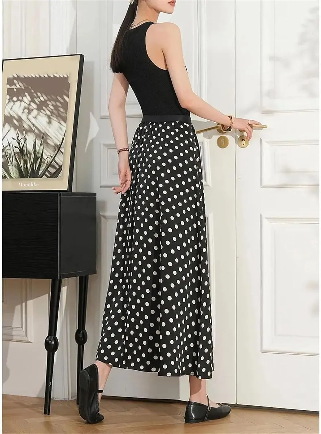 Women's Polka Dot Skirt, Retro High Waist Maxi