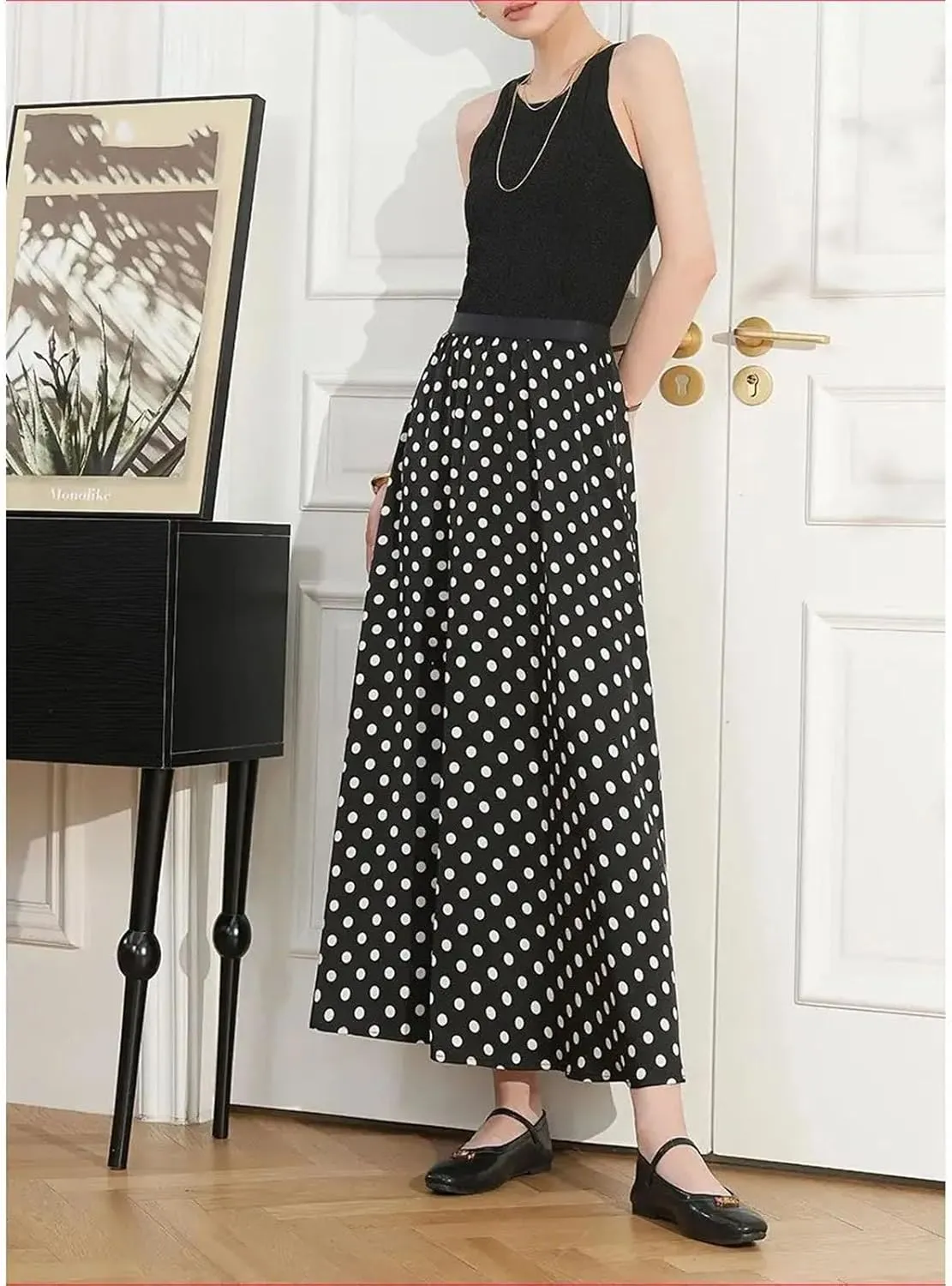 Women's Polka Dot Skirt, Retro High Waist Maxi