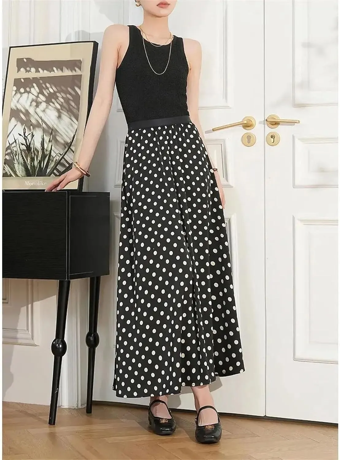 Women's Polka Dot Skirt, Retro High Waist Maxi