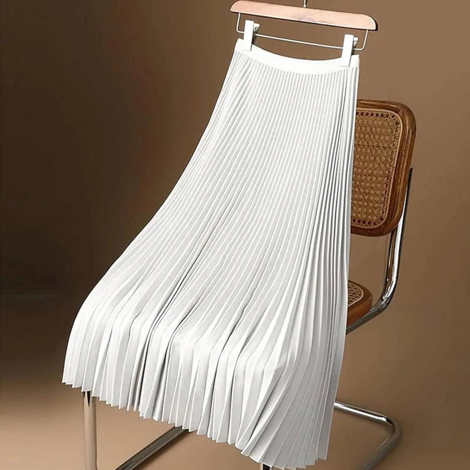 Womens Satin Flowy Swing Skirt Casual Plus Size Silk Pleated Long Skirts Comfy High Waist Pleated Maxi Skirt