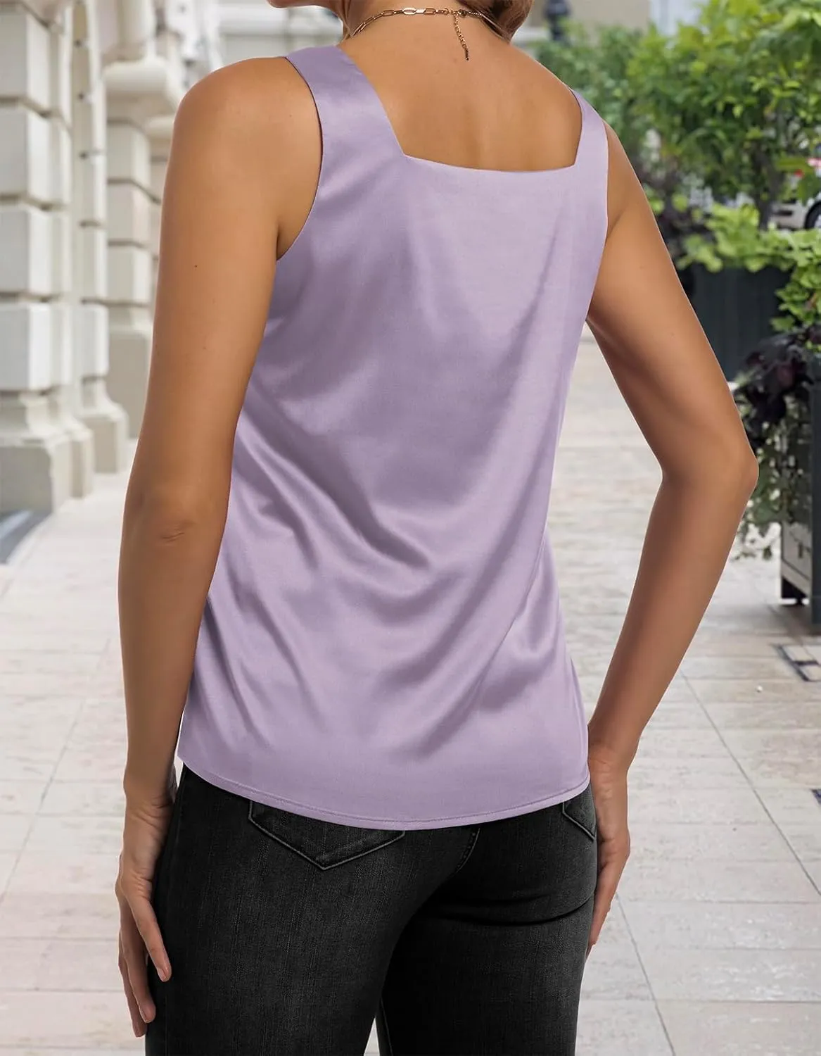 Women's Silk Satin Tank Tops V Neck Camisole Casual Cami Sleeveless Shirt Blouses Silky Basic Tanks
