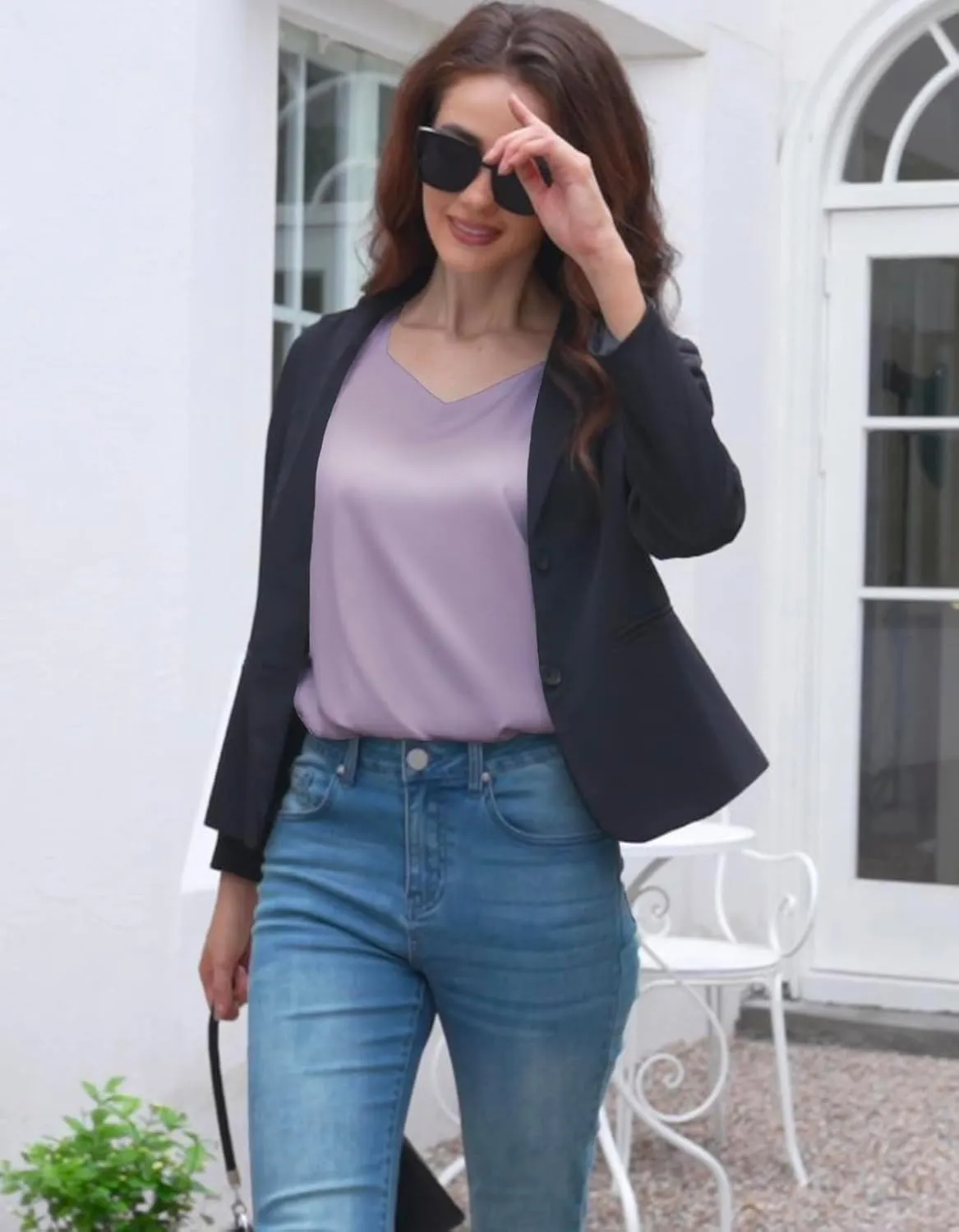 Women's Silk Satin Tank Tops V Neck Camisole Casual Cami Sleeveless Shirt Blouses Silky Basic Tanks