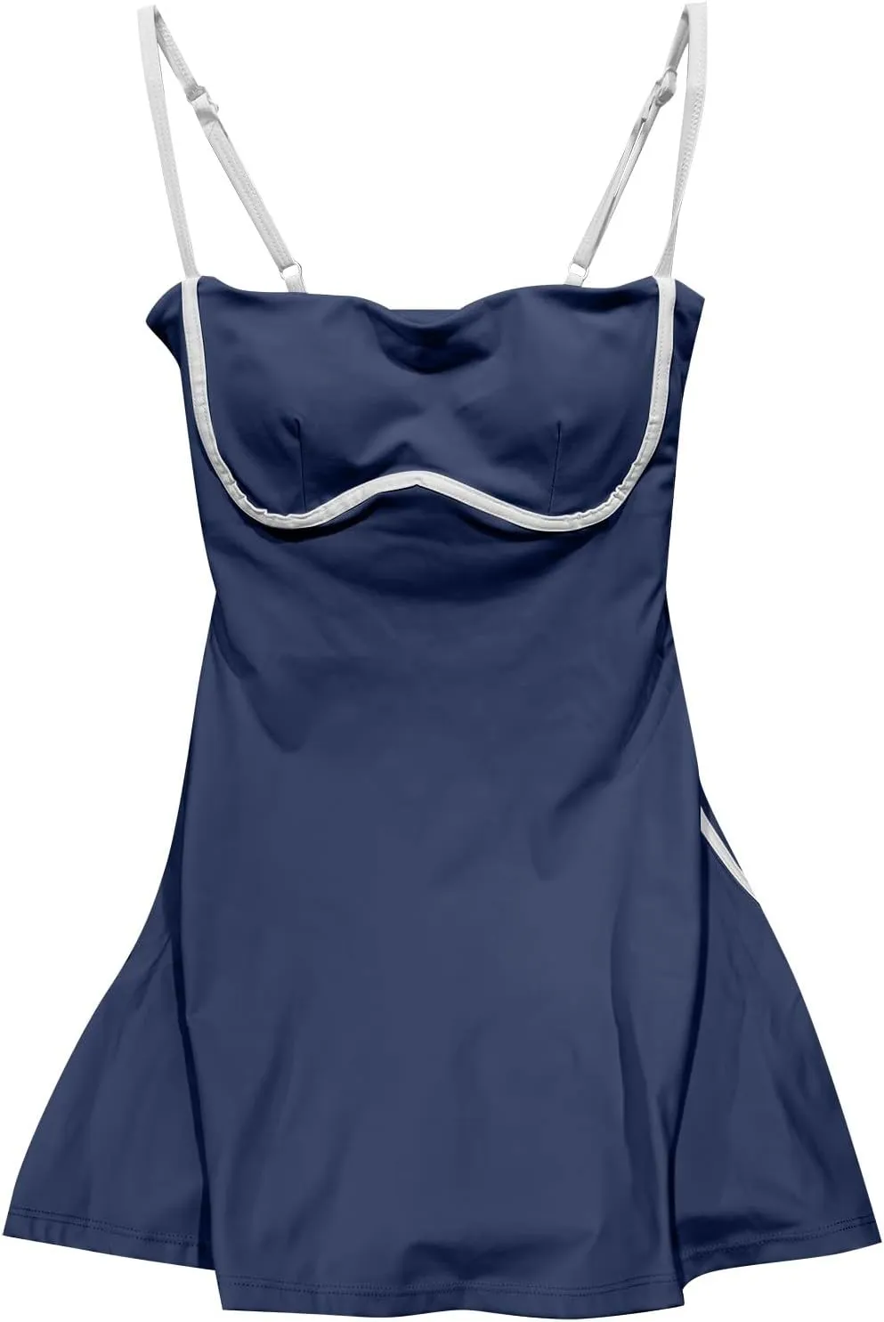 Womens Workout Tennis Dress with Built in Shorts Sleeveless Square Neck Suspender Exercise Yoga Dress