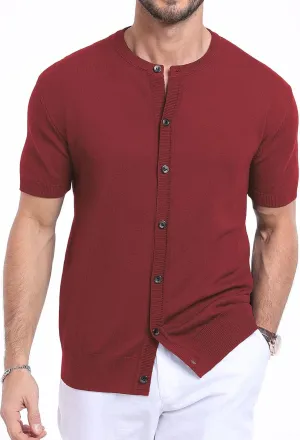 YTD Men's Knit Casual Button Down Shirts Short Sleeve Textured Summer Beach Shirts
